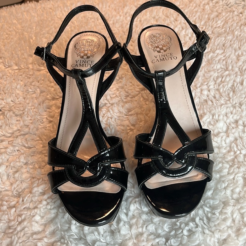 Vince Camuto Black Leather High Heel Strappy Sandals